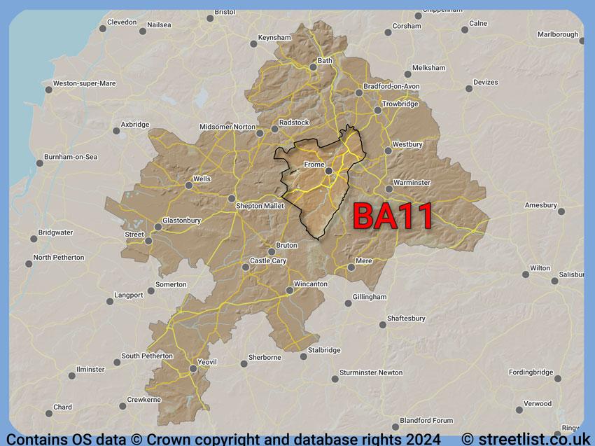 Where the BA11 postcode district lies within the wider  postcode area