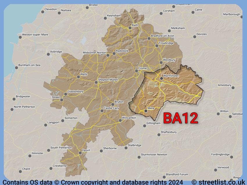 Where the BA12 postcode district lies within the wider  postcode area