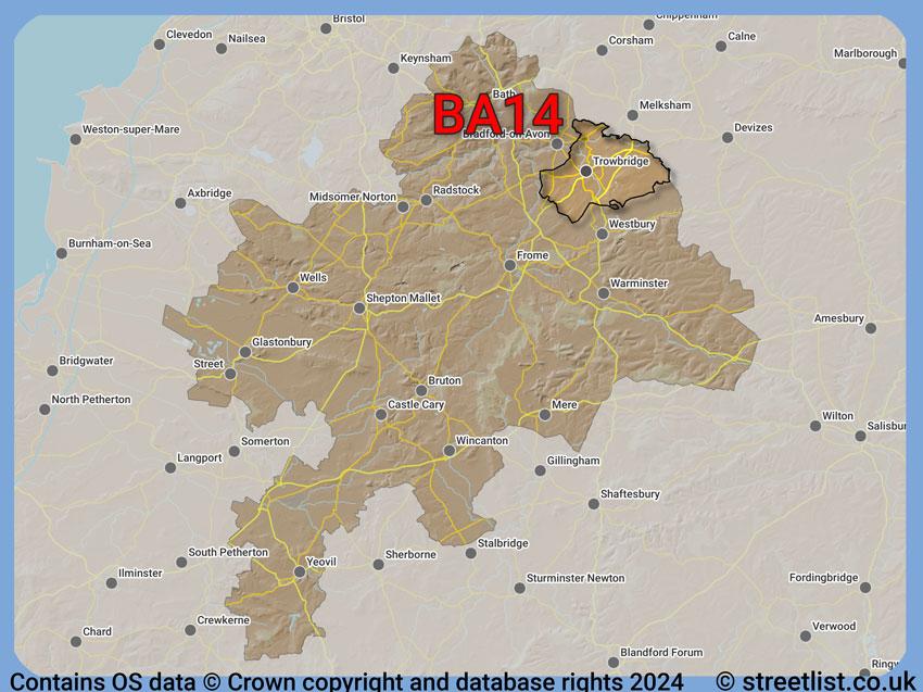 Where the BA14 postcode district lies within the wider  postcode area