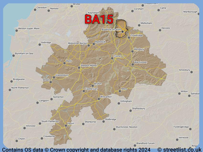 Where the BA15 postcode district lies within the wider  postcode area