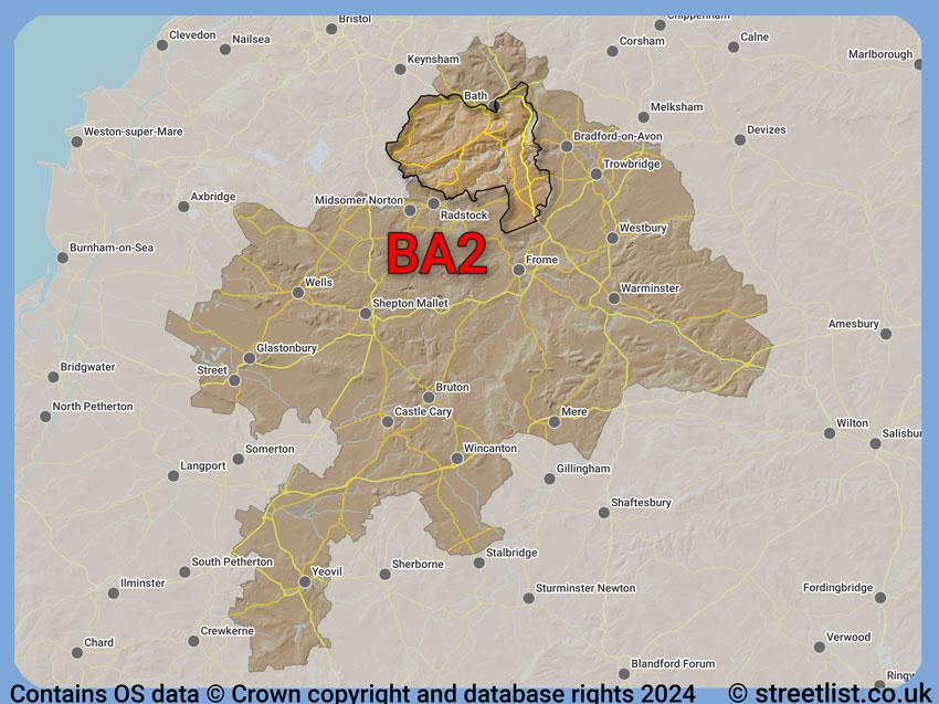 Where the BA2 postcode district lies within the wider  postcode area