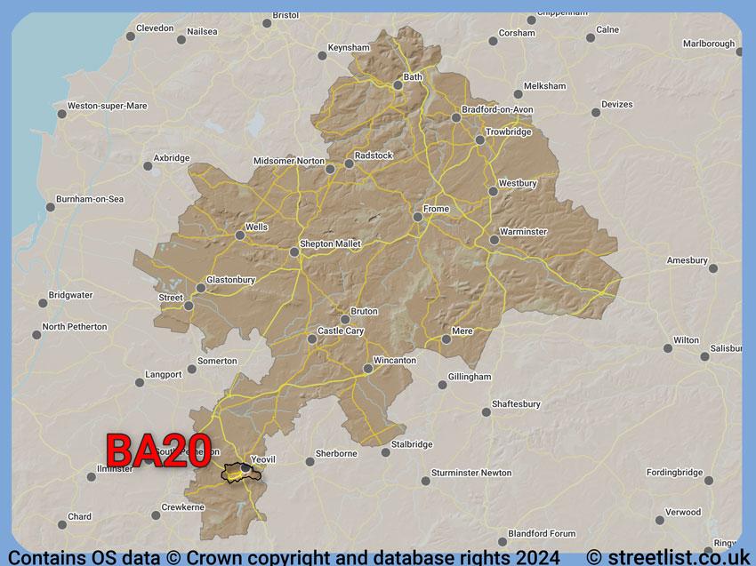 Where the BA20 postcode district lies within the wider  postcode area