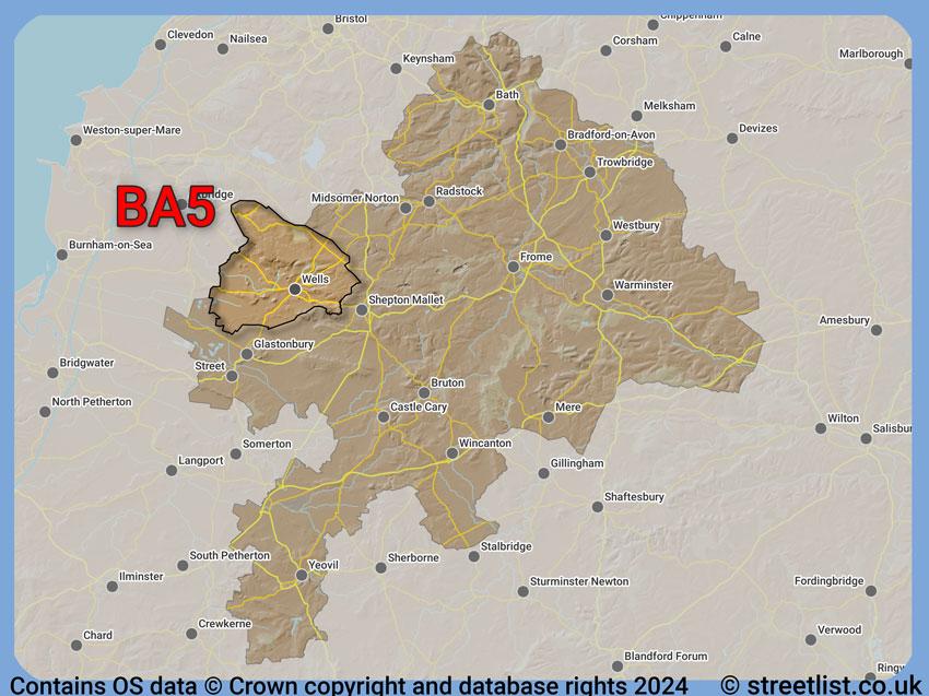 Where the BA5 postcode district lies within the wider  postcode area