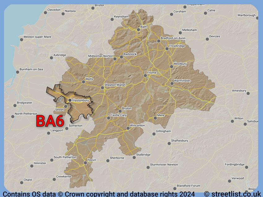 Where the BA6 postcode district lies within the wider  postcode area