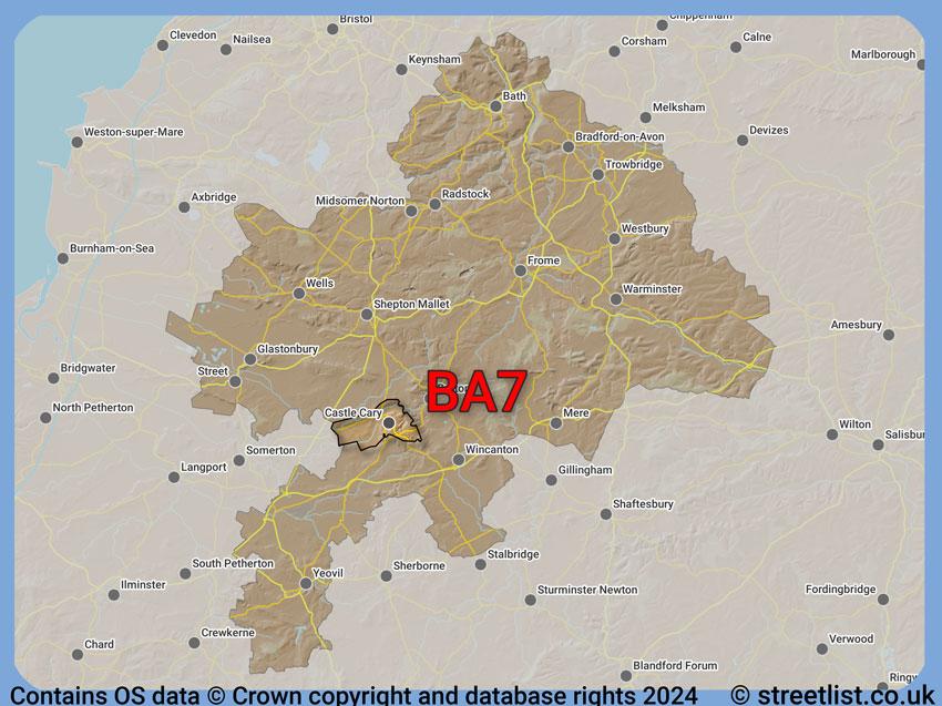 Where the BA7 postcode district lies within the wider  postcode area