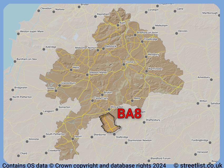 Where the BA8 postcode district lies within the wider  postcode area