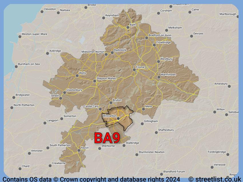 Where the BA9 postcode district lies within the wider  postcode area