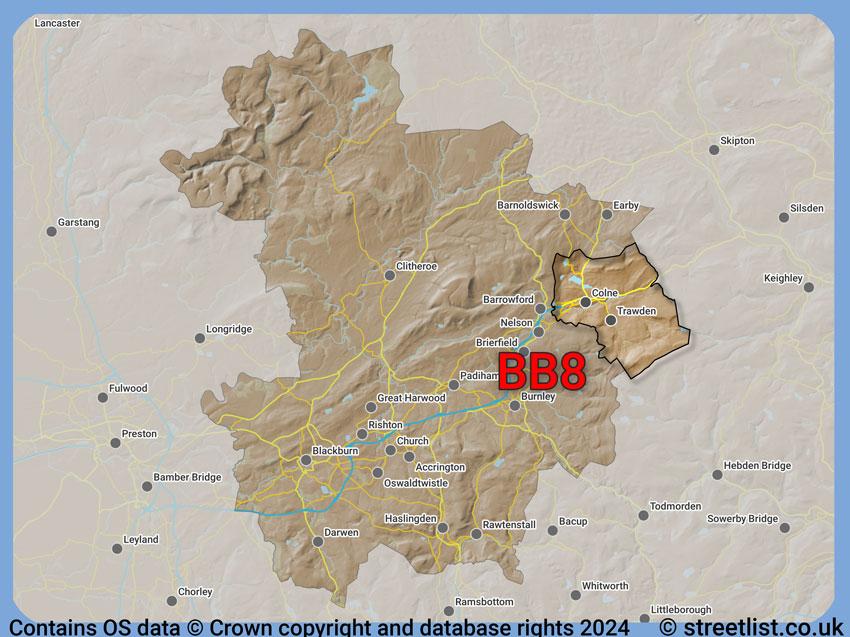 Where the BB8 postcode district lies within the wider  postcode area