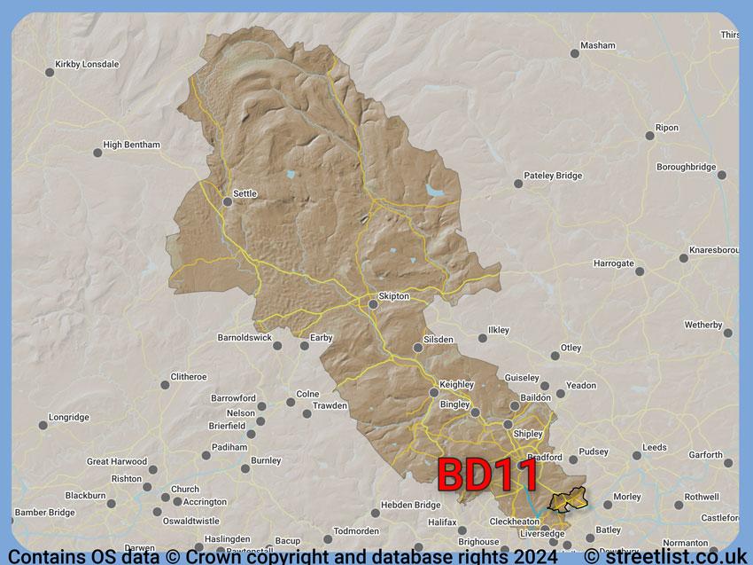 Where the BD11 postcode district lies within the wider  postcode area