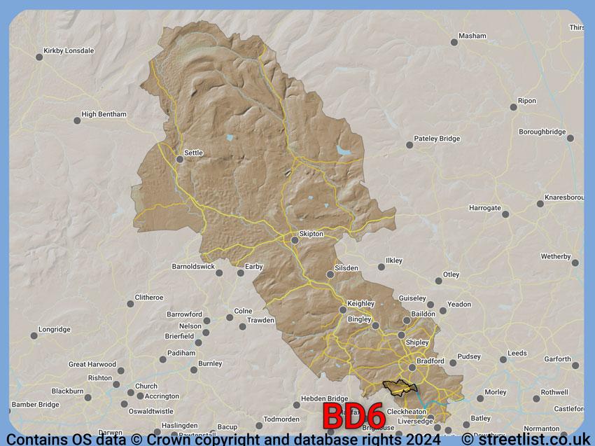 Where the BD6 postcode district lies within the wider  postcode area