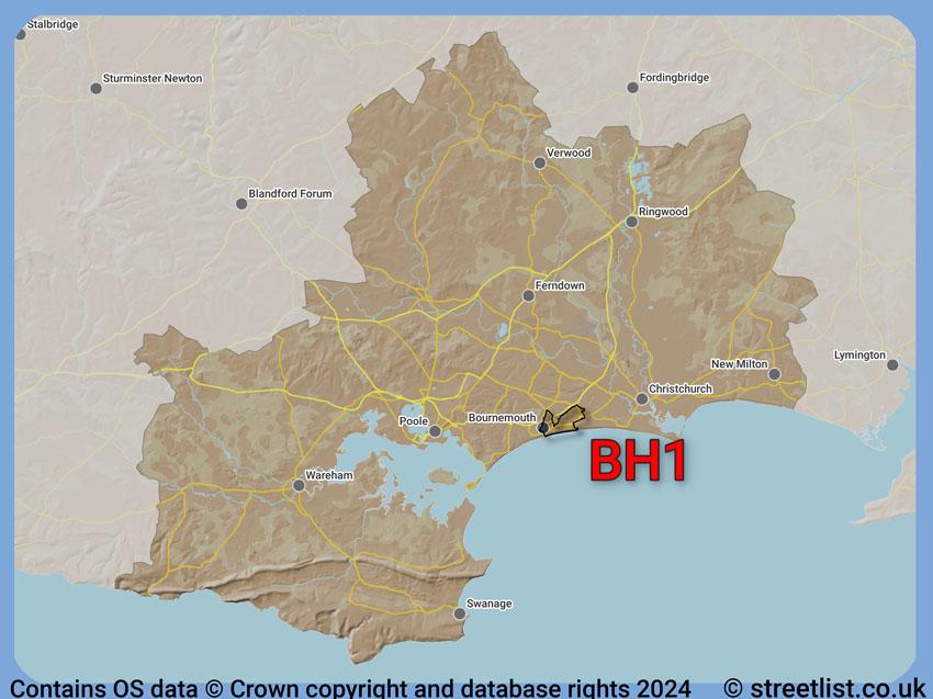 Where the BH1 postcode district lies within the wider  postcode area