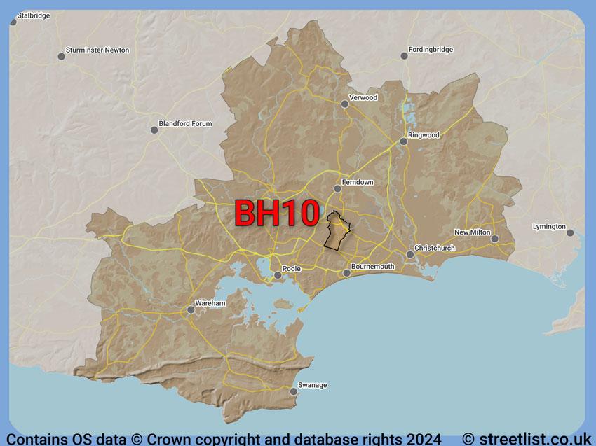 Where the BH10 postcode district lies within the wider  postcode area