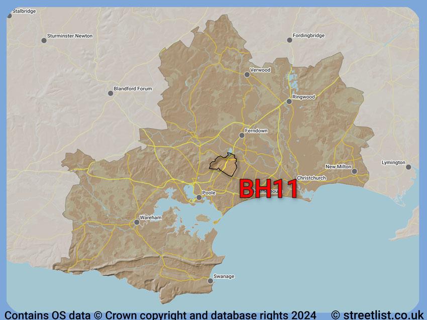 Where the BH11 postcode district lies within the wider  postcode area