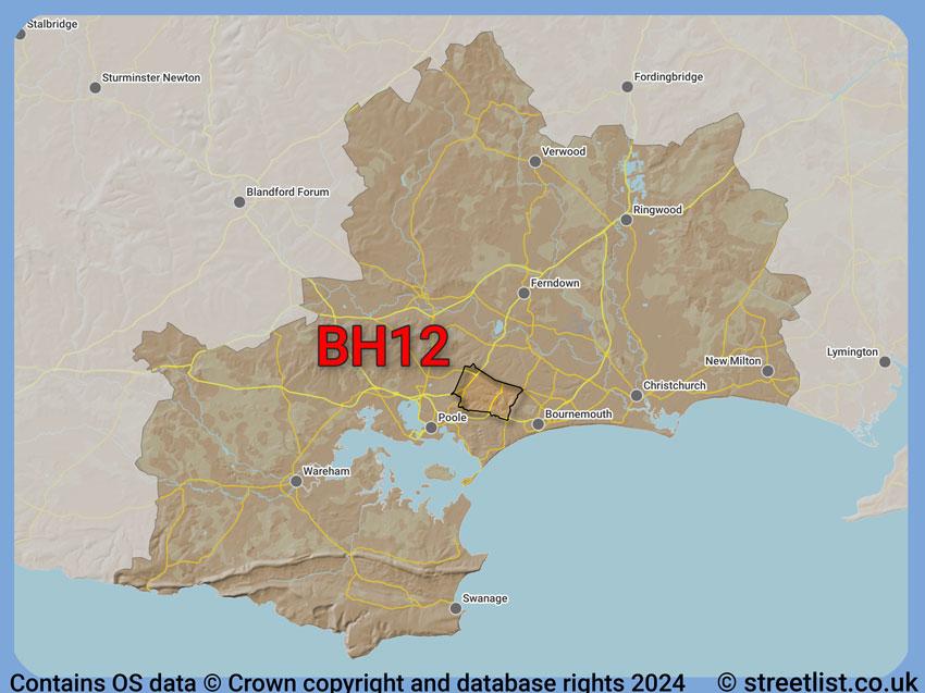 Where the BH12 postcode district lies within the wider  postcode area