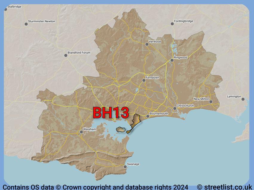 Where the BH13 postcode district lies within the wider  postcode area