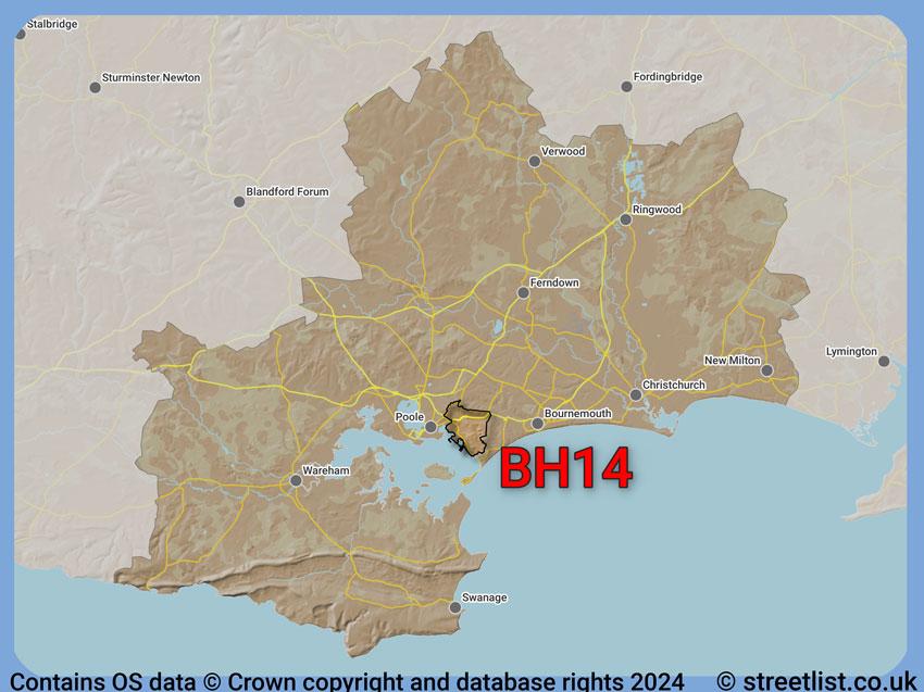 Where the BH14 postcode district lies within the wider  postcode area