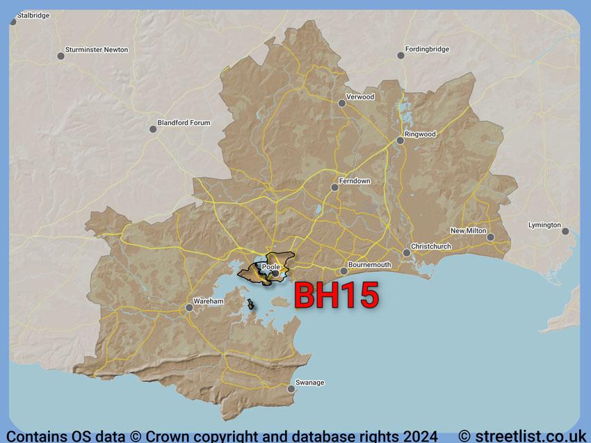 Where the BH15 postcode district lies within the wider  postcode area