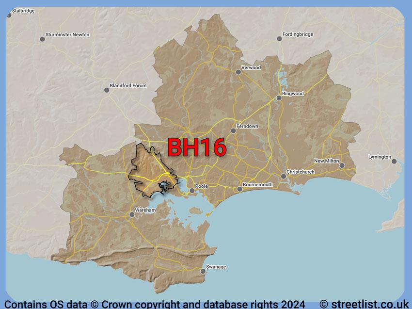 Where the BH16 postcode district lies within the wider  postcode area