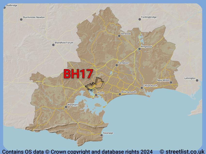 Where the BH17 postcode district lies within the wider  postcode area