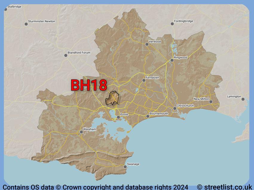 Where the BH18 postcode district lies within the wider  postcode area