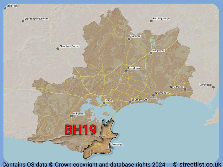 Where the BH19 postcode district lies within the wider  postcode area