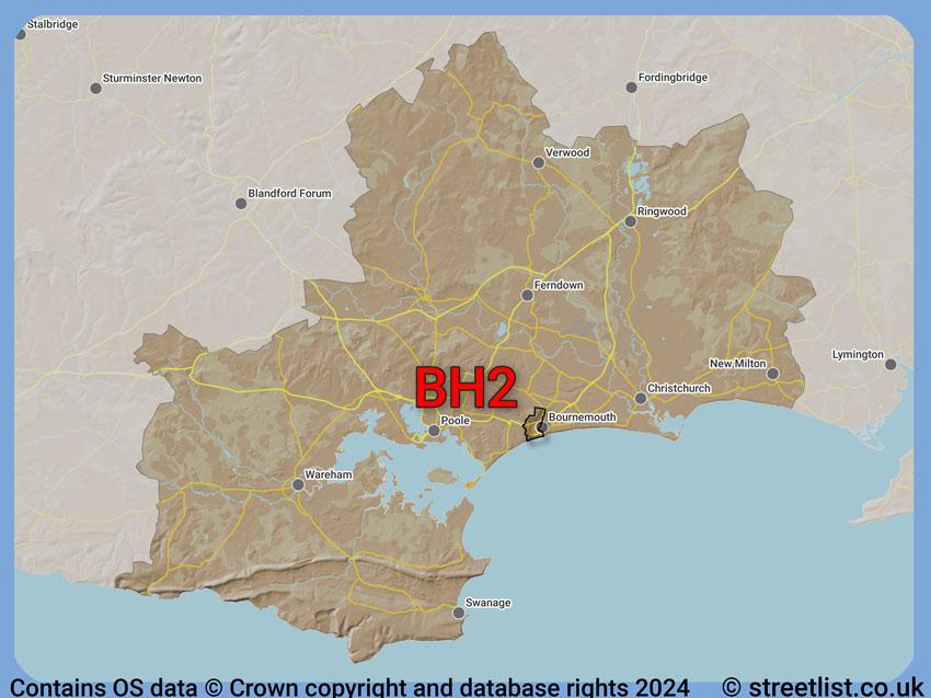 Where the BH2 postcode district lies within the wider  postcode area