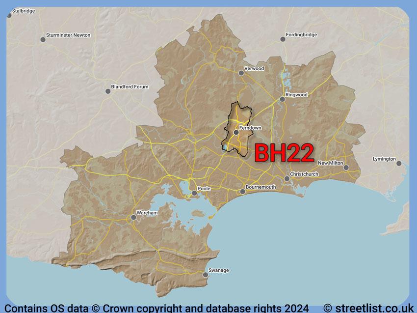 Where the BH22 postcode district lies within the wider  postcode area