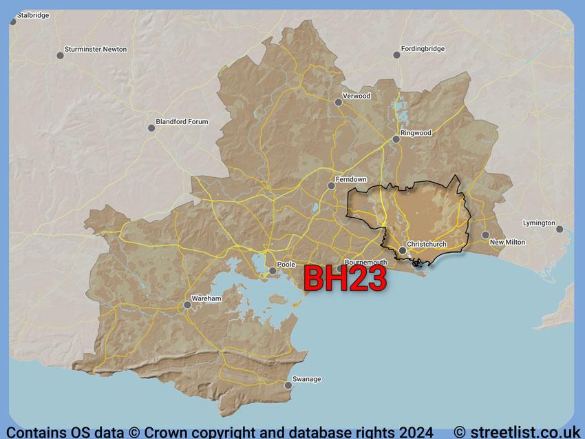 Where the BH23 postcode district lies within the wider  postcode area