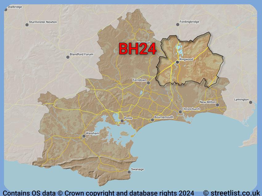 Where the BH24 postcode district lies within the wider  postcode area