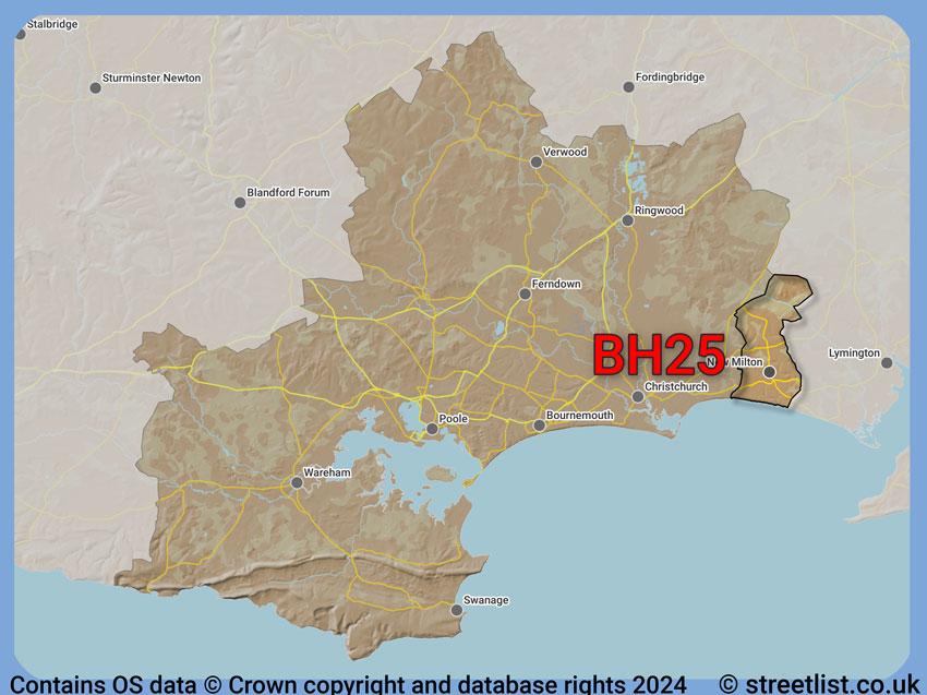 Where the BH25 postcode district lies within the wider  postcode area