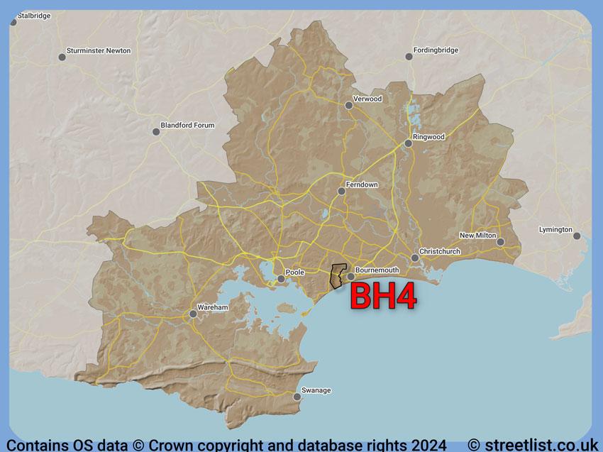 Where the BH4 postcode district lies within the wider  postcode area