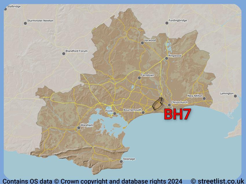 Where the BH7 postcode district lies within the wider  postcode area