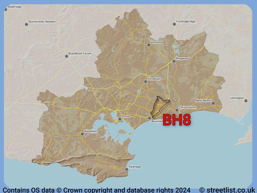 Where the BH8 postcode district lies within the wider  postcode area