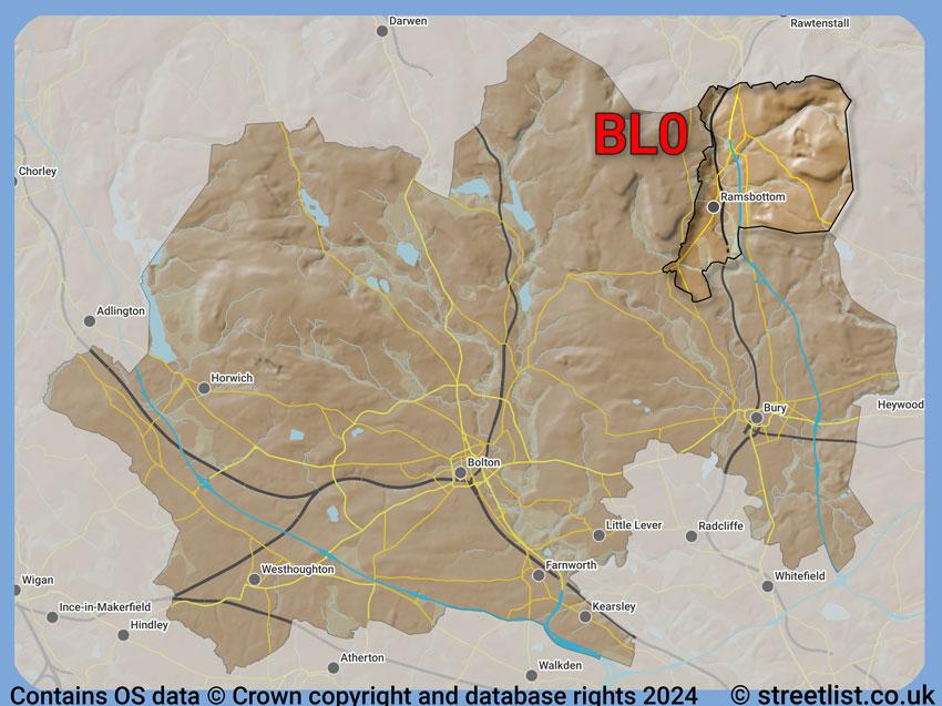 Where the BL0 postcode district lies within the wider  postcode area