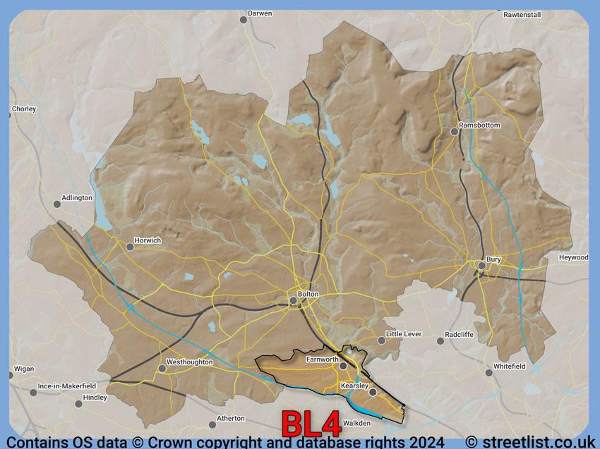 Where the BL4 postcode district lies within the wider  postcode area