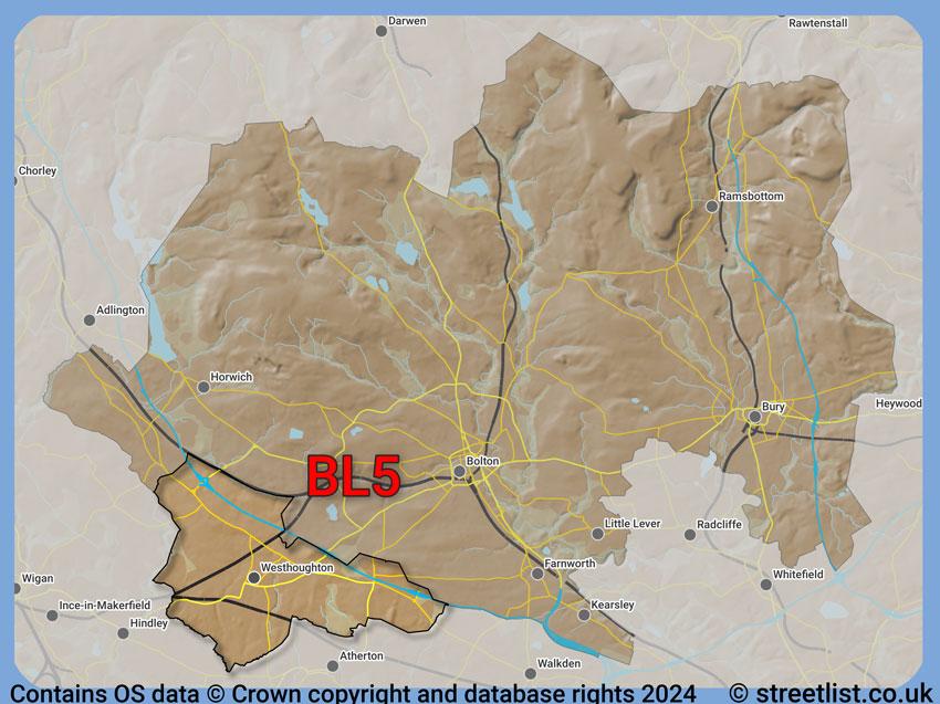 Where the BL5 postcode district lies within the wider  postcode area