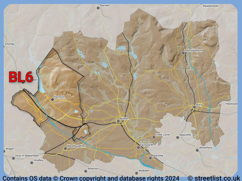 Where the BL6 postcode district lies within the wider  postcode area