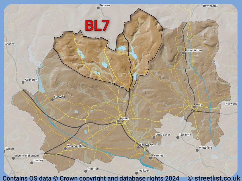 Where the BL7 postcode district lies within the wider  postcode area