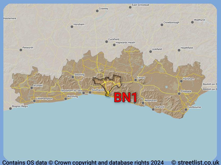 Where the BN1 postcode district lies within the wider  postcode area