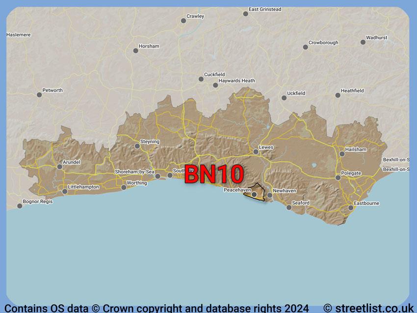 Where the BN10 postcode district lies within the wider  postcode area