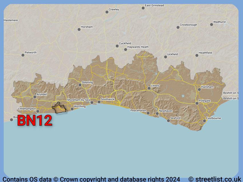 Where the BN12 postcode district lies within the wider  postcode area