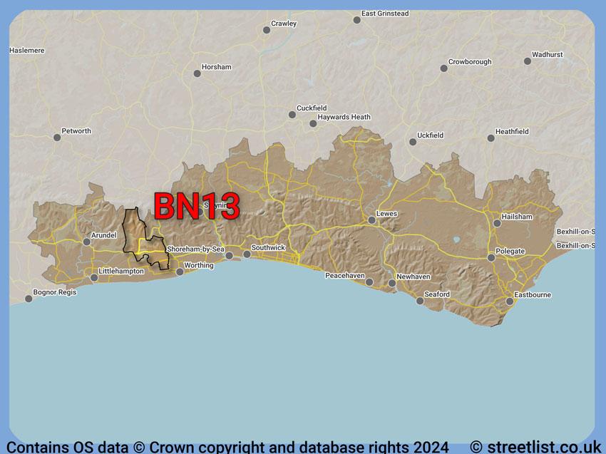 Where the BN13 postcode district lies within the wider  postcode area