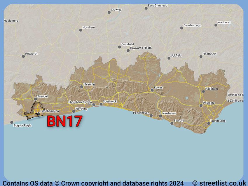 Where the BN17 postcode district lies within the wider  postcode area