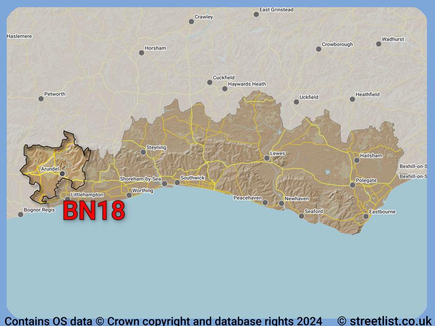 Where the BN18 postcode district lies within the wider  postcode area