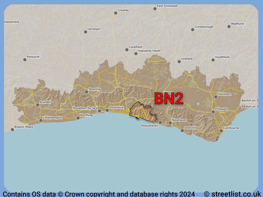 Where the BN2 postcode district lies within the wider  postcode area