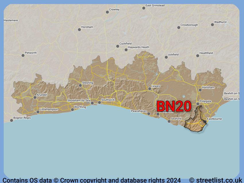 Where the BN20 postcode district lies within the wider  postcode area