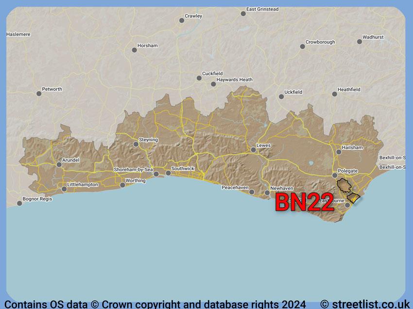 Where the BN22 postcode district lies within the wider  postcode area