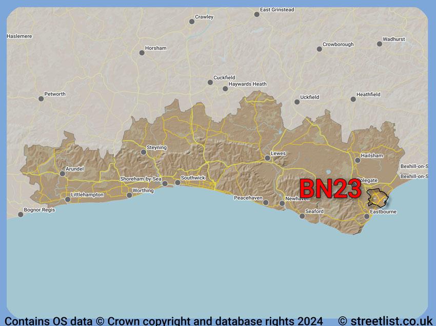 Where the BN23 postcode district lies within the wider  postcode area