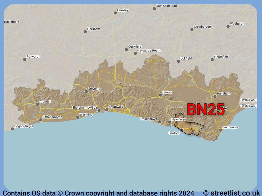 Where the BN25 postcode district lies within the wider  postcode area