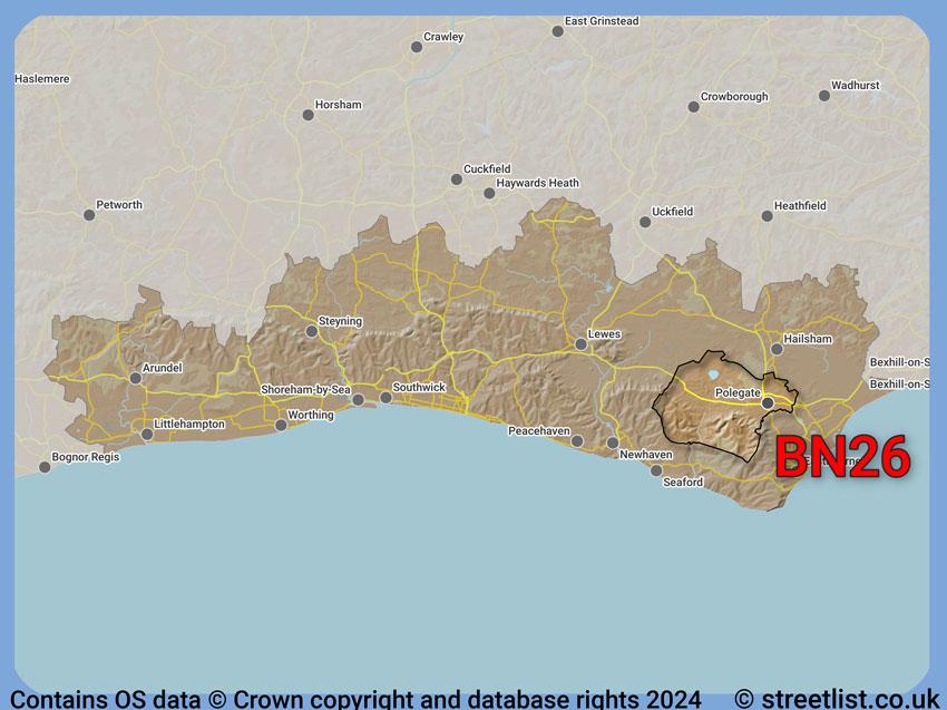 Where the BN26 postcode district lies within the wider  postcode area